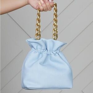 Stylish Light Blue Bag with Gold Chain